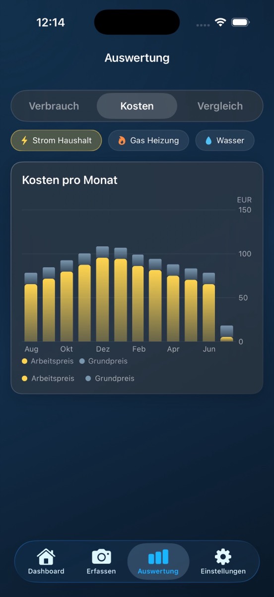 Costs per month with unit and base price